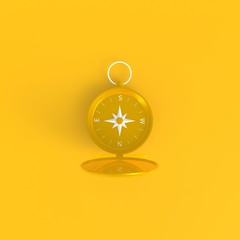 Compass abstract minimal yellow background, Travel concept, 3d rendering