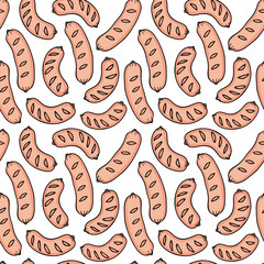 Seamless pattern of sausages of barbecue.