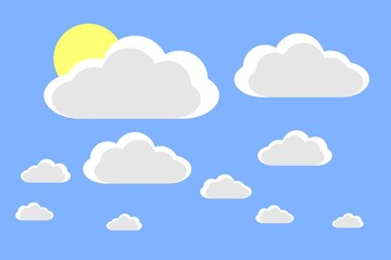 Cartoon clouds and sun. Illustration on blue background for design