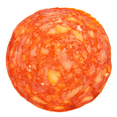Italian Salami or spanish chorizo on white background
