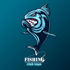 Angry piranha fishing logo. Vector illustration can be used for creating logo and emblem for fishing clubs, prints, web and other crafts.