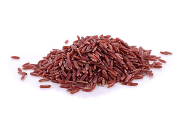 brown rice on white background.