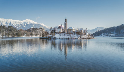 Lake Bled with Bled Island in winter, Slovenia