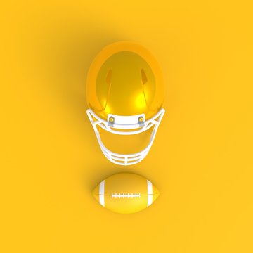 American football abstract minimal yellow background, Sport concept, 3d rendering
