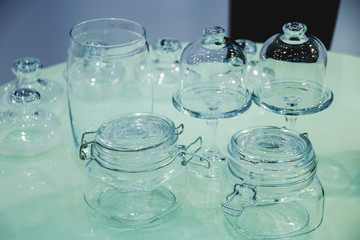 glass jars and vases for Jam on the table