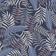 Fototapeta na wymiar Tropical background with palm leaves. Seamless floral pattern. Summer vector illustration