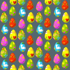 Easter eggs vector painted with spring decoration retro multi colored vintage ornament organic food holiday game seamless pattern background illustration.