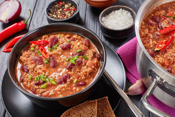 close-up of hot chili con carne