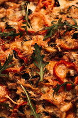 Delicious pizza with cheese and olives, traditional Italian cuisine