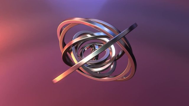 Gimbal made of polished metal. Balance or mechanism concepts. Loopable animation