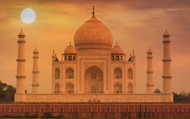 Untypical view of the famous Taj Mahal tomb in Agra India