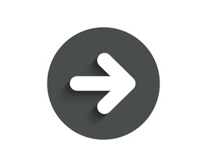 Next arrow simple icon. Forward Arrowhead symbol. Navigation pointer sign. Circle flat button with shadow. Vector