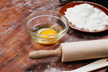 Arrangement of fresh ingredients and utensil