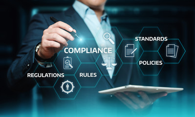 Compliance Rules Law Regulation Policy Business Technology concept - obrazy, fototapety, plakaty