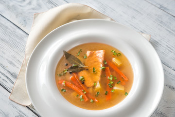 Portion of salmon soup