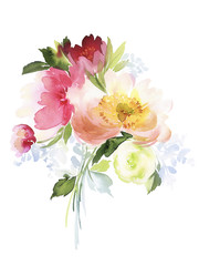 Obraz na płótnie Canvas Greeting card with watercolor flowers handmade.