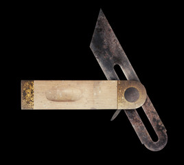 3D illustration of a Grungy Sliding Bevel Gauge, bottom view on black background