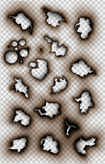 set Hole torn in ripped paper with burnt
