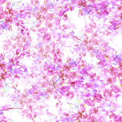 Seamless Pattern of pink, lilac wild flowers on a branch in watercolor. Bud, branch, petal, bouquet of flowers, chamomile, wild herbs. For textiles, wallpaper. Abstract, fashionable pattern.