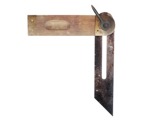 3D illustration of a Grungy Sliding Bevel Gauge, top right angle view on white background