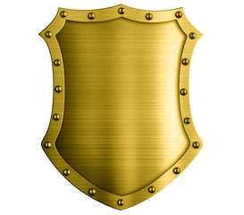 Metal medieval bronze shield isolated 3d illustration