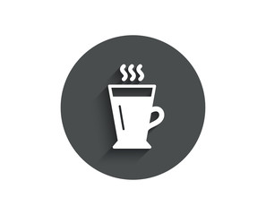 Latte simple icon. Hot Coffee or Tea sign. Fresh beverage symbol. Circle flat button with shadow. Vector