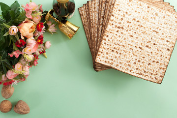 copy space frame with passover elements on green studio background