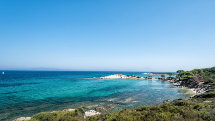 Fototapeta na wymiar Beautiful scenery overlooking the sea. Greece. Sithonia. The Mediterranean Sea.