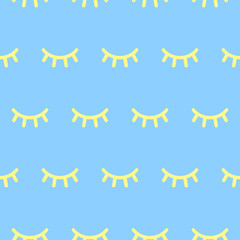 Seamless pattern with cartoon eyelashes. Pattern with closed woman eyes in trendy colors. Cute design. Vector