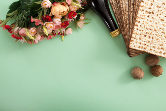 copy space frame with passover elements on green studio background