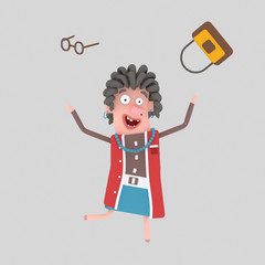 Happy old woman throwing out his handbag.
Isolate. Easy background remove. Easy color change. Easy combine! For custom illustration contact me.