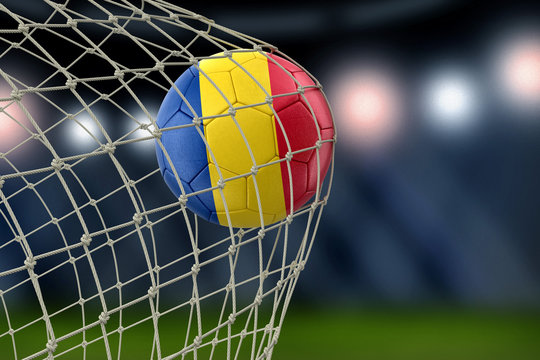 Romanian soccerball in net