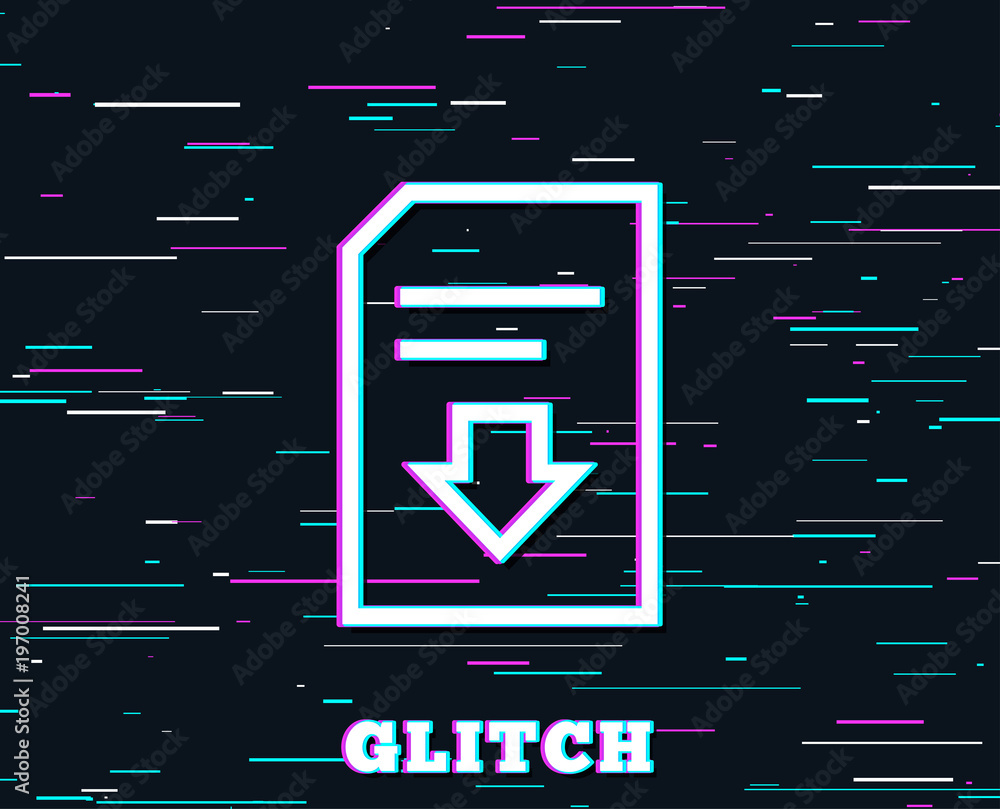 Poster glitch effect. download document line icon. information file sign. paper page concept symbol. backgr