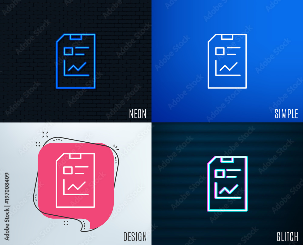 Aufkleber glitch, neon effect. report document line icon. analysis and statistics file sign. paper page concep