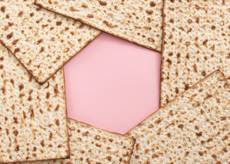 copy space frame with passover elements on pink studio background