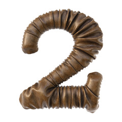 Number made from brown leather with realistic folds. Isolated on white. 3D illustration.