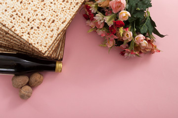 copy space frame with passover elements on pink studio background