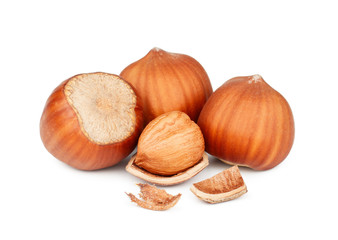 Hazelnuts isolated on white background.
