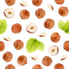 Hazelnut seamless pattern. Useful for ads, signboards, packaging, menu and other design.