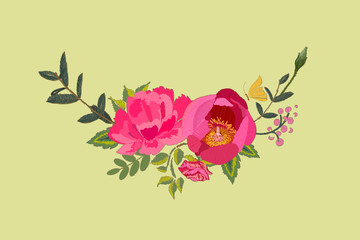 Flowers. Floral Embroidery design. Raster illustration