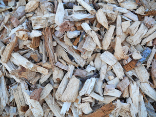 Wooden texcure shavings chips, natural material background pattern