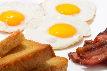Breakfast meal - eggs, toast and bacon