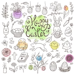 Fotobehang Doodle Easter design elements © artspace