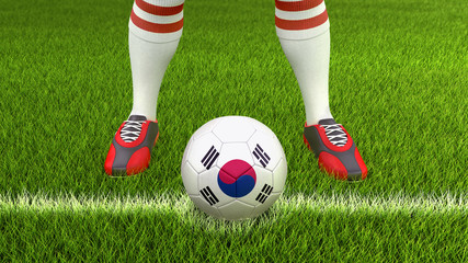 Fototapeta na wymiar Man and soccer ball with South Korean flag 