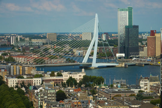 Vue aérienne - Pont Erasmus - Ville de Rotterdam - Pays-bas