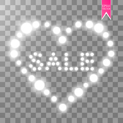 Vector illustration with glowing text sale and with lights hearts