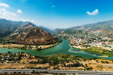 Confluence Of The Rivers Mtkvari And Aragvi. Svetitskhoveli Cathedral, Ancient Georgian Orthodox...