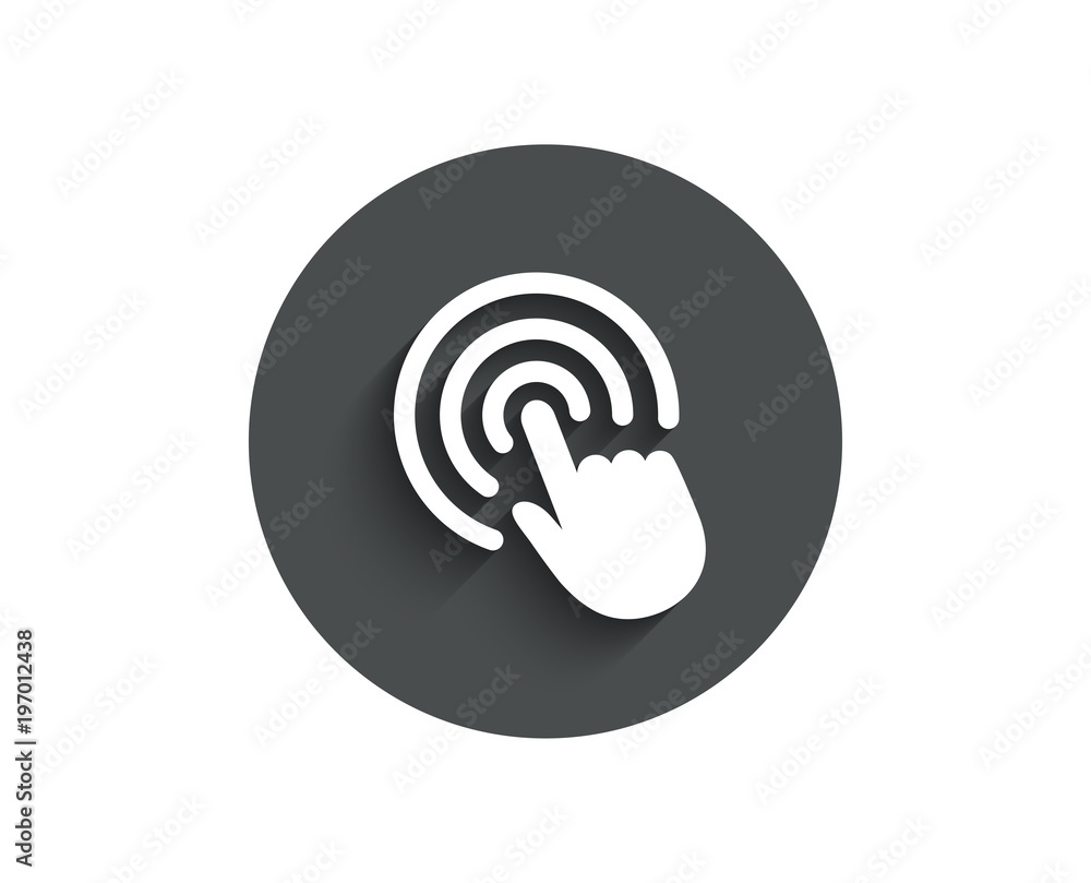 Poster hand click simple icon. finger touch sign. cursor pointer symbol. circle flat button with shadow. ve
