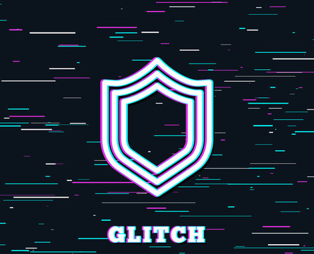 Glitch effect. Shield line icon. Protection or Security sign. Defence or Guard symbol. Background with colored lines. Vector