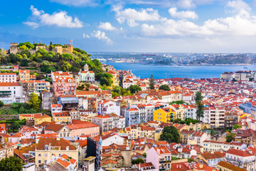 Lisbon, Portugal City Skyline - obrazy, fototapety, plakaty